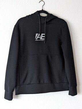 AMERICAN EAGLE Men's Black Reflective Logo Active Hoodie Sweatshirt Size M